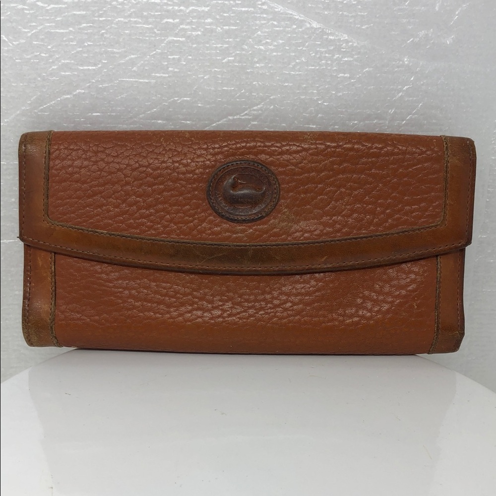 Vintage Dooney & Bourke Wallet Tan Pebbled Leather Tri-Fold